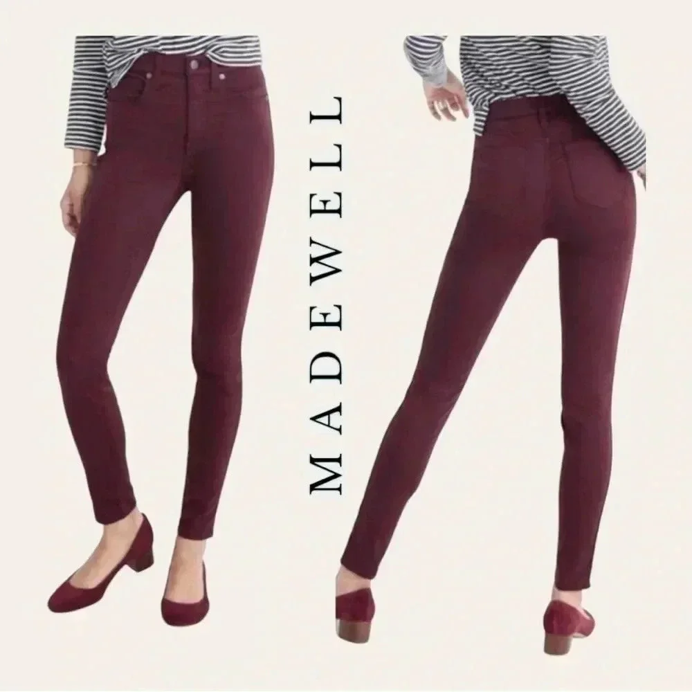 1145. Madewell HI RISE SKINNY SKINNY DENIM‎ JEANS BURGUNDY IN COLOR SIZE 26